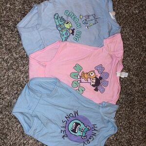 Disney Baby Onesie Set — Blue & Pink Monsters Inc Prints